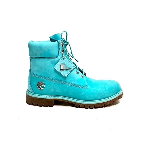 TIMBERLANDMens ice blue turquoise nubuck leather 6-inch waterproof work boots
